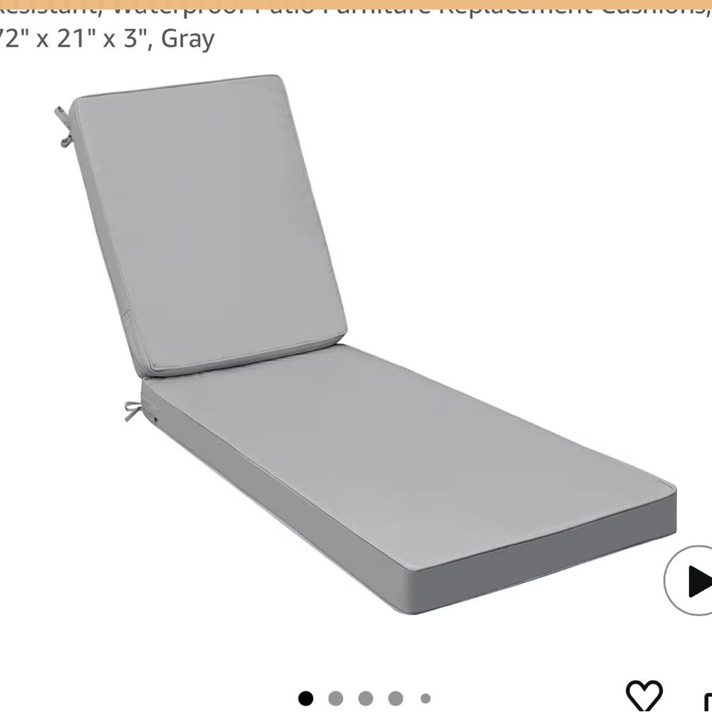 Outdoor Chaise Lounge Cushion in Gray NEW